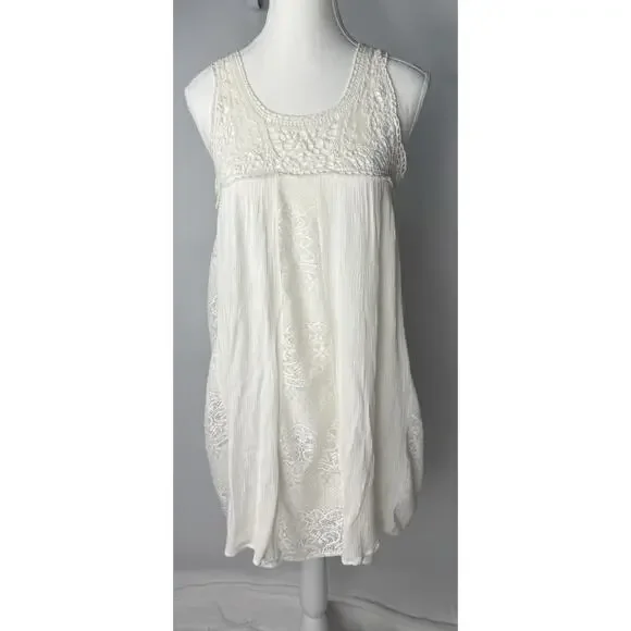 "Little White Dress" Boho Gauzy Crotchet Layered Beach Dress/Ethereal Cottage M‎ - Picture 2 of 6